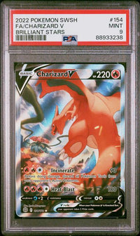 2022 POKEMON SWORD & SHIELD BRILLIANT STARS #154 FA/CHARIZARD V BRILLIANT STARS PSA 9 #88933238