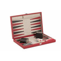 15" BLACK/RED LEATHERETTE BACKGAMMON (EN) (Special Order)