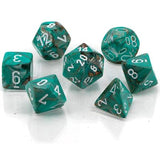 Dice: 7 pc: Marble: Mini-Hedral: Oxi-Copper / White (EN) (Special Order)