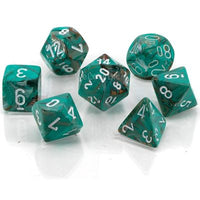 Dice: 7 pc: Marble: Mini-Hedral: Oxi-Copper / White (EN) (Special Order)