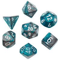 Dice: 7 pc: Gemini: Mini-Hedral: Steel-Teal / White (EN) (Special Order)