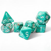 Dice: 7 pc: Marble: Mega-Hedral: Oxi-Copper / White (EN) (Special Order)