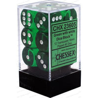 Dice: 12x D6: 16 mm: Translucent: Green / White (EN) (Special Order)