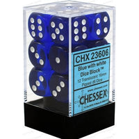 Dice: 12x D6: 16 mm: Translucent: Blue / White (EN) (Special Order)