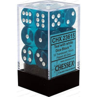 Dice: 12x D6: 16 mm: Translucent: Teal / White (EN) (Special Order)