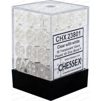 Dice: 36x D6: 12 mm: Translucent: Clear / White (EN) (Special Order)