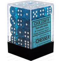 Dice: 36x D6: 12 mm: Translucent: Teal / White (EN) (Special Order)
