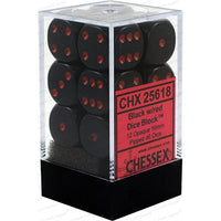 Dice: 12x D6: 16 mm: Opaque: Black / Red (EN) (Special Order)