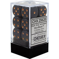 Dice: 12x D6: 16 mm: Opaque: Dark Grey / Copper (EN) (Special Order)