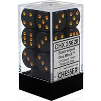 Dice: 12x D6: 16 mm: Opaque: Black / Gold (EN) (Special Order)