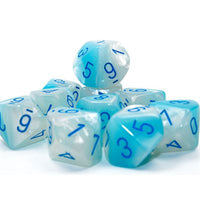 Dice: 10x D10: Gemini: Pearl Turquoise-White / Blue Luminary (EN) (Special Order)