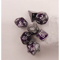 Dice: 7 pc: Gemini: Purple-Steel / White (EN) (Special Order)