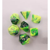 Dice: 7 pc: Gemini: Green-Yellow / Silver (EN) (Special Order)