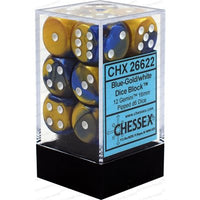 Dice: 12x D6: 16 mm: Gemini: Blue-Gold / White (EN) (Special Order)