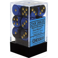 Dice: 12x D6: 16 mm: Gemini: Black-Blue / Gold (EN) (Special Order)