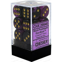 Dice: 12x D6: 16 mm: Gemini: Black-Purple / Gold (EN) (Special Order)