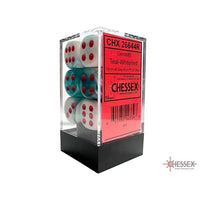 Dice: 12x D6: 16 mm: Gemini: Teal-White / Red (EN) (Special Order)