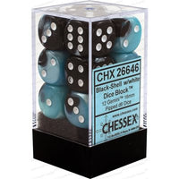 Dice: 12x D6: 16 mm: Gemini: Black-Shell / White (EN) (Special Order)