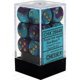 Dice: 12x D6: 16 mm: Gemini: Purple-Teal / Gold (EN) (Special Order)