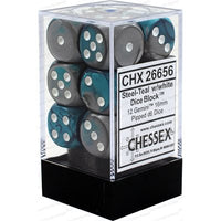 Dice: 12x D6: 16 mm: Gemini: Steel-Teal / White (EN) (Special Order)