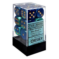 Dice: 12x D6: 16 mm: Gemini: Blue-Teal / Gold (EN) (Special Order)