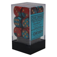 Dice: 12x D6: 16 mm: Gemini: Red-Teal / Gold (EN) (Special Order)