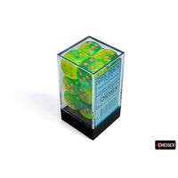 Dice: 12x D6: 16 mm: Gemini: Plasma Green-Teal / Orange Luminary (EN) (Special Order)