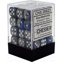 Dice: 36x D6: 12 mm: Gemini: Blue-Steel / White (EN) (Special Order)