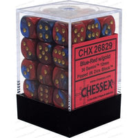 Dice: 36x D6: 12 mm: Gemini: Blue-Red / Gold (EN) (Special Order)