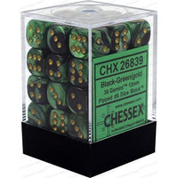 Dice: 36x D6: 12 mm: Gemini: Black-Green / Gold (EN) (Special Order)