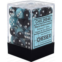 Dice: 36x D6: 12 mm: Gemini: Black-Shell / White (EN) (Special Order)