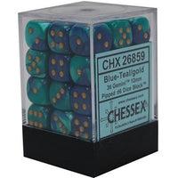 Dice: 36x D6: 12 mm: Gemini: Blue-Teal / Gold (EN) (Special Order)