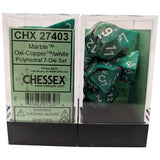 Dice: 7 pc: Marble: Oxi-Copper / White (EN) (Special Order)