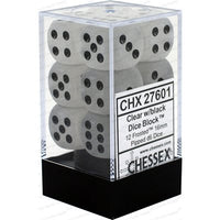 Dice: 12x D6: 16 mm: Frosted: Clear / Black (EN) (Special Order)