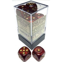 Dice: 12x D6: 16 mm: Glitter: Ruby / Gold (EN) (Special Order)