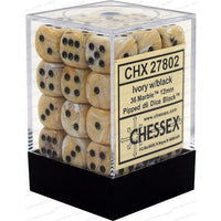 Dice: 36x D6: 12 mm: Marble: Ivory / Black (EN) (Special Order)