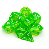 Dice: 7 pc: Lab Dice 7: Translucent: Rad Green / White - With Bonus Die (EN) (Special Order)