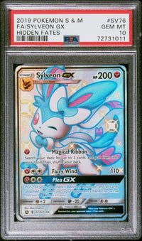 2019 POKEMON SUN & MOON HIDDEN FATES #SV76 FA/SYLVEON GX HIDDEN FATES PSA 10 #72731011