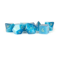 Dice: 7 pc: 16 mm: Mystic Mines Gemstone Dice: Engraved Cat's Eye Aquamarine (EN) (Special Order)