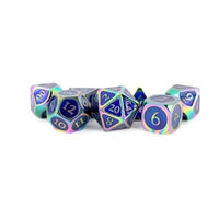 Dice: 7 pc: 16 mm: Metal: Rainbow with Blue Enamel (EN) (Special Order)