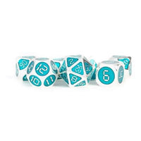 Dice: 7 pc: 16 mm: Metal: Silver with Teal Enamel (EN) (Special Order)