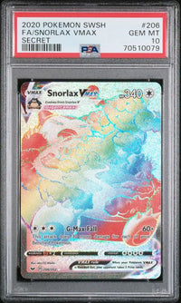 2020 POKEMON SWORD & SHIELD #206 FA/SNORLAX VMAX SECRET PSA 10 #70510079