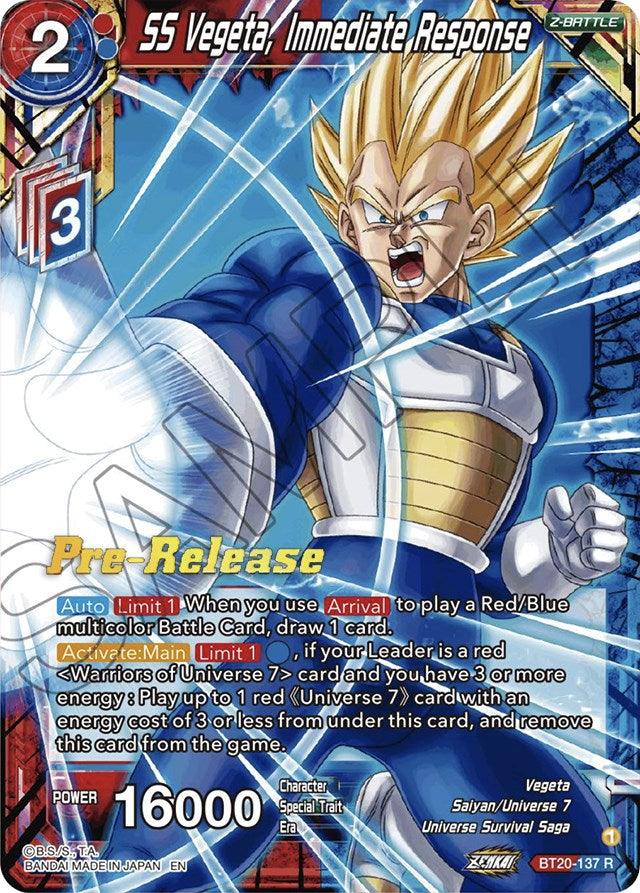 SS Vegeta, Immediate Response (BT20-137) [Power Absorbed Prerelease Promos] - POKÉ JEUX