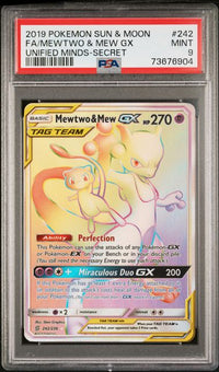 2019 POKEMON SUN & MOON UNIFIED MINDS #242 FA/MEWTWO & MEW GX UNIFIED MINDS-SECRET PSA 9 #73676904