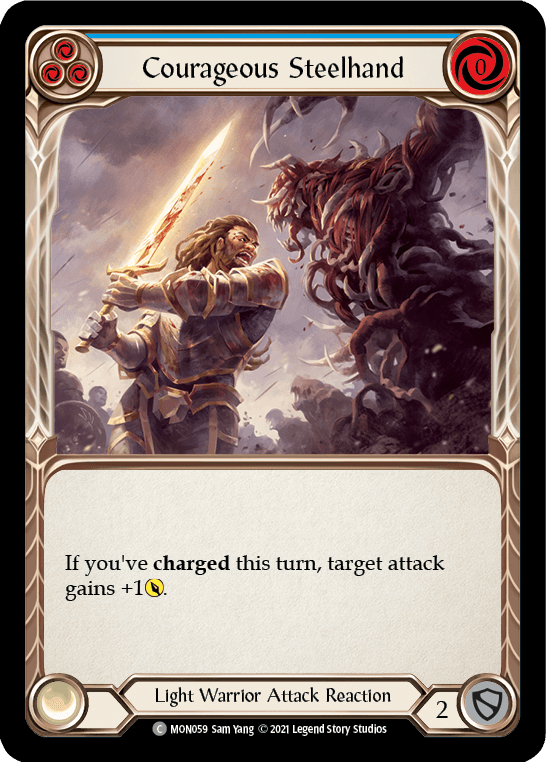 Courageous Steelhand (Blue) [MON059-RF] (Monarch) 1st Edition Rainbow Foil - POKÉ JEUX