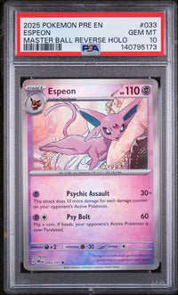 2025 POKEMON PRE EN-PRISMATIC EVOLUTIONS #033 ESPEON MASTER BALL REVERSE HOLO PSA 10 #140795173