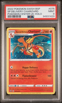2022 POKEMON SWSH BLACK STAR PROMO #075 SP.DELIVERY CHARIZARD POKEMON CENTER UK-HOLO PSA 9 #94931429