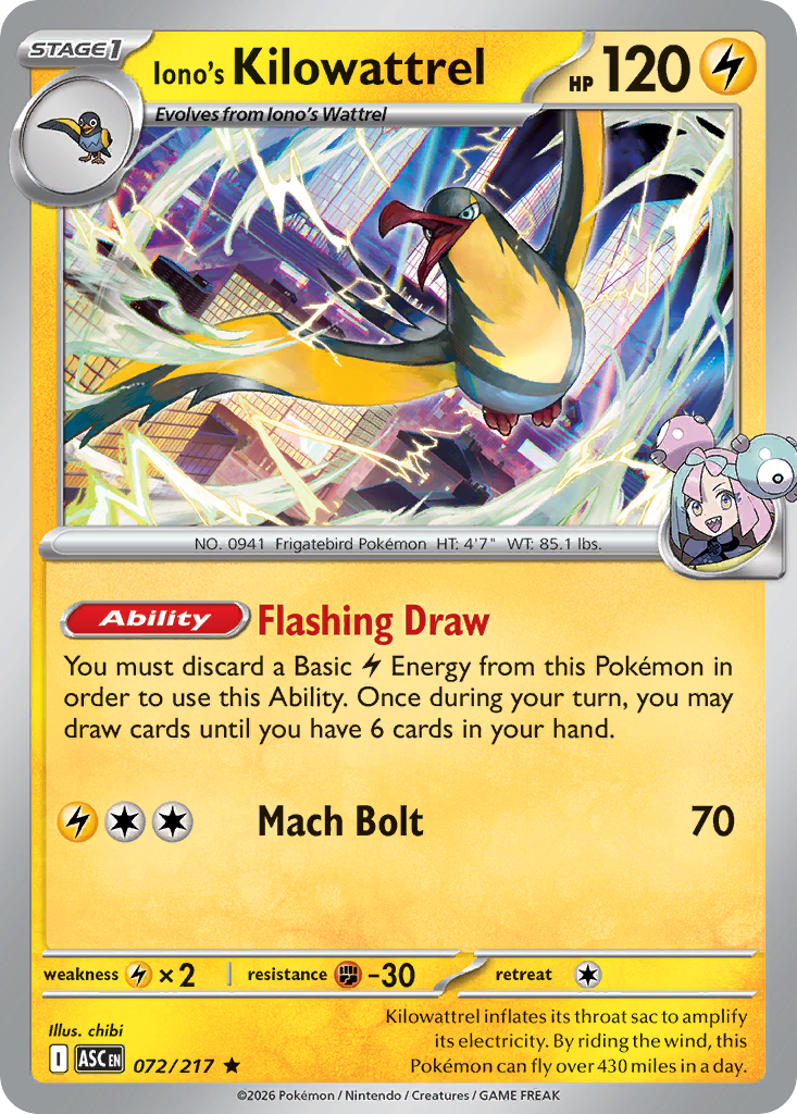 Iono's Kilowattrel (Energy Symbol Pattern) (72) - ME Ascended Heroes Reverse Holofoil