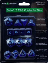 SET OF 15 DICE: TRANSLUCENT DARK BLUE W/LIGHT BLUE (Special Order)