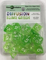 SET OF 15 DICE: DIFFUSION SLIME GREEN/WHITE (Special Order)